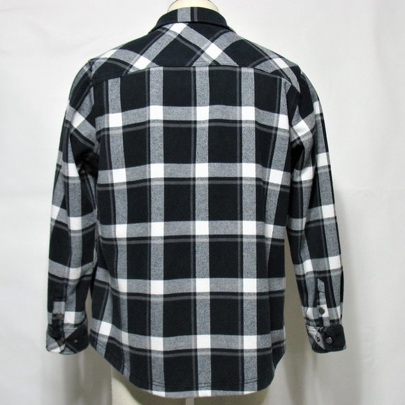 Women's Orvis Plaid Flannel Jacket Fleece Lining Button Snap Black White Sz 2XL - Picture 5 of 7